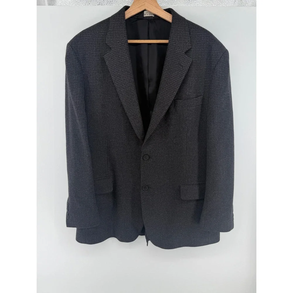 Jos A Bank Travelers Collection Blue Gray Houndstooth 43R Camel Hair Blazer 0854